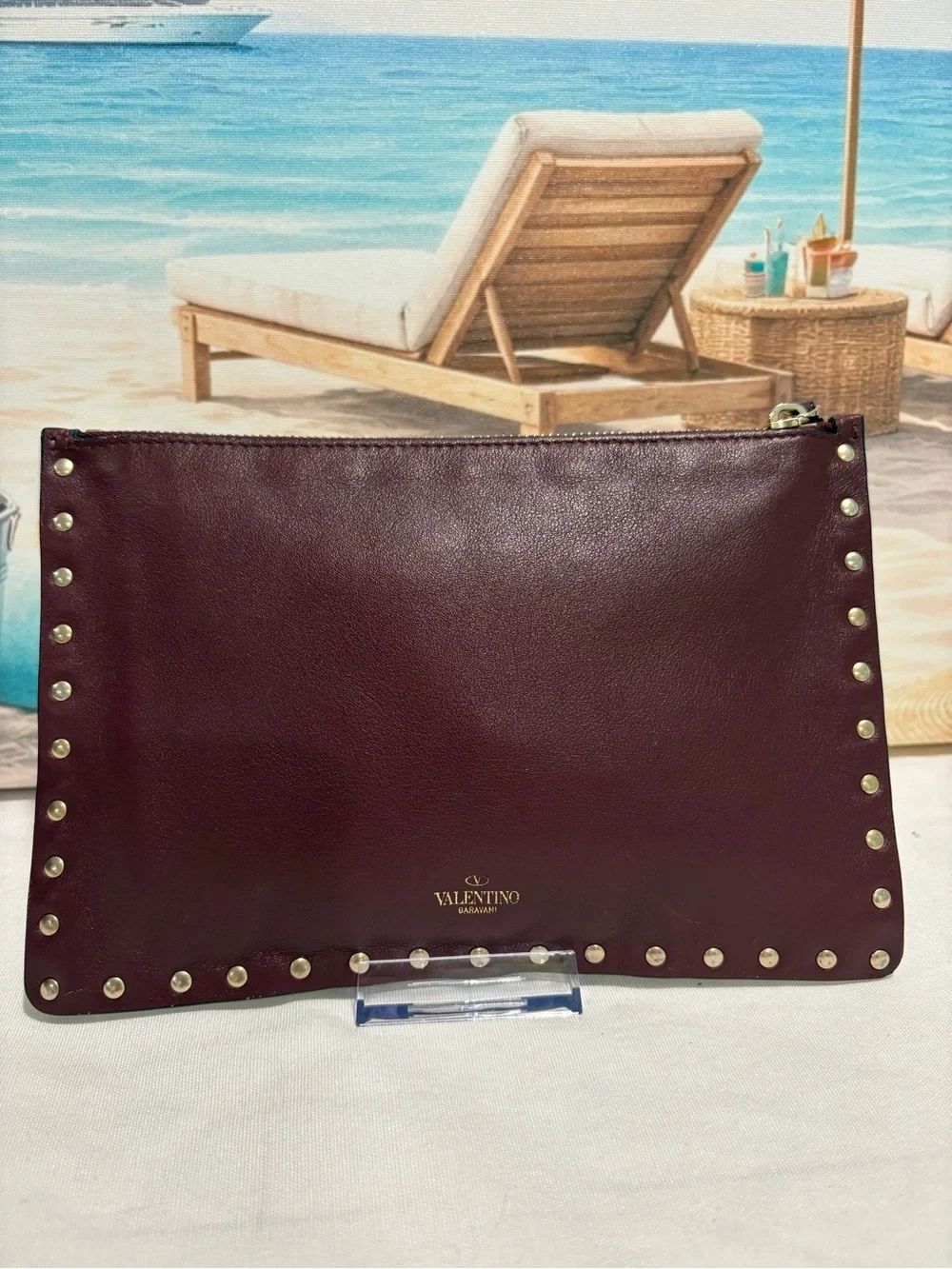 Authentic Valentino Garavani Rockstud Leather Clutch with certificate